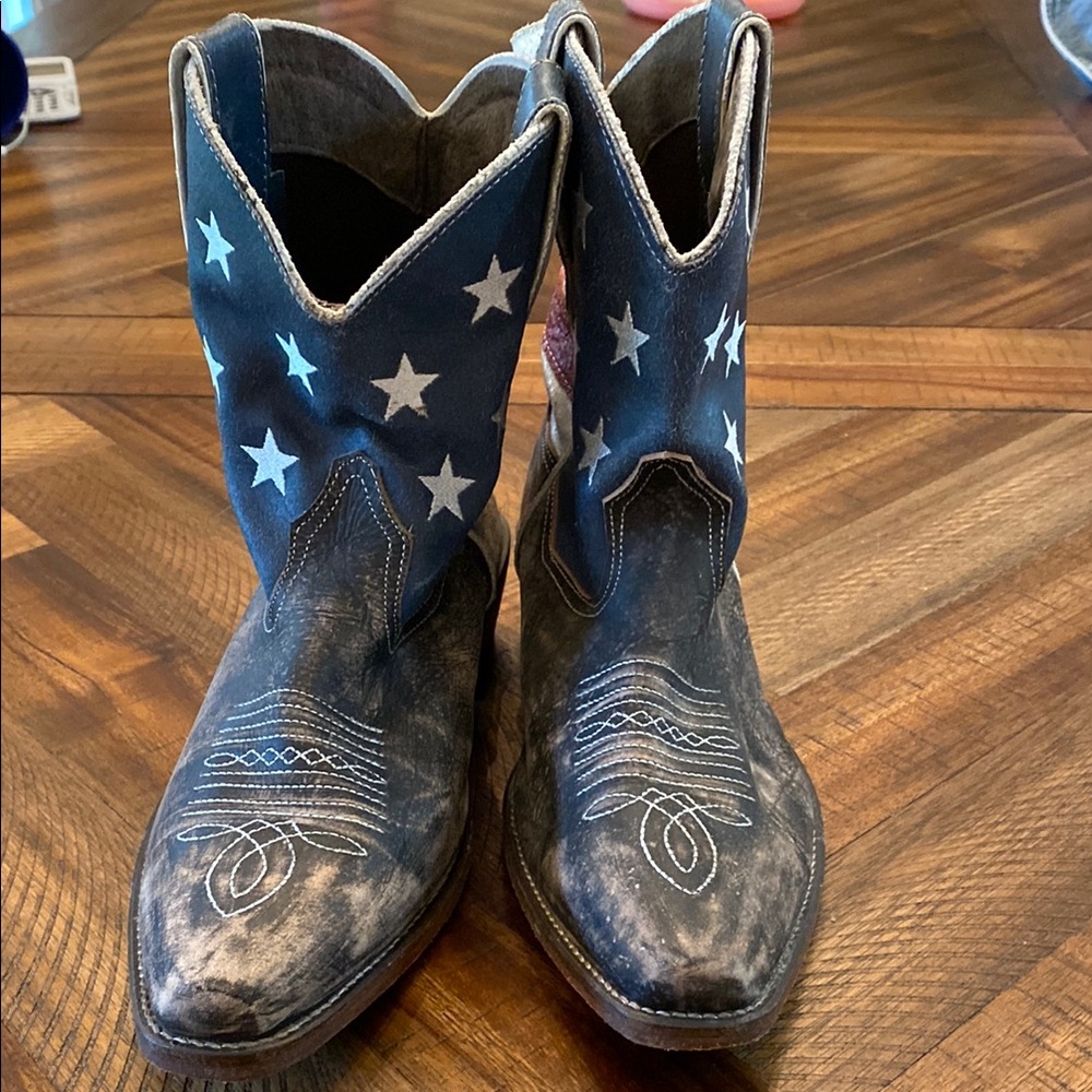 Vintage Inspired American Flag Roper Ankle height Cowboy Boots Sz 9 - Picture 4 of 9